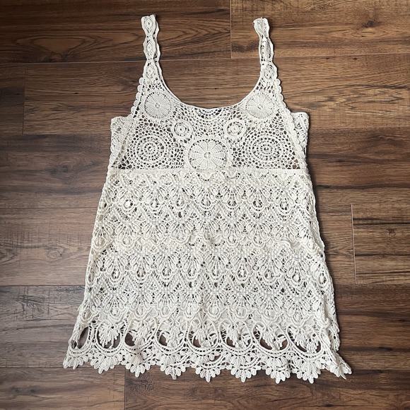 UK2LA Tops - UK2LA Womens Cream Crochet Tank Top Bohemian Beach Vacation Hippie Summer Medium